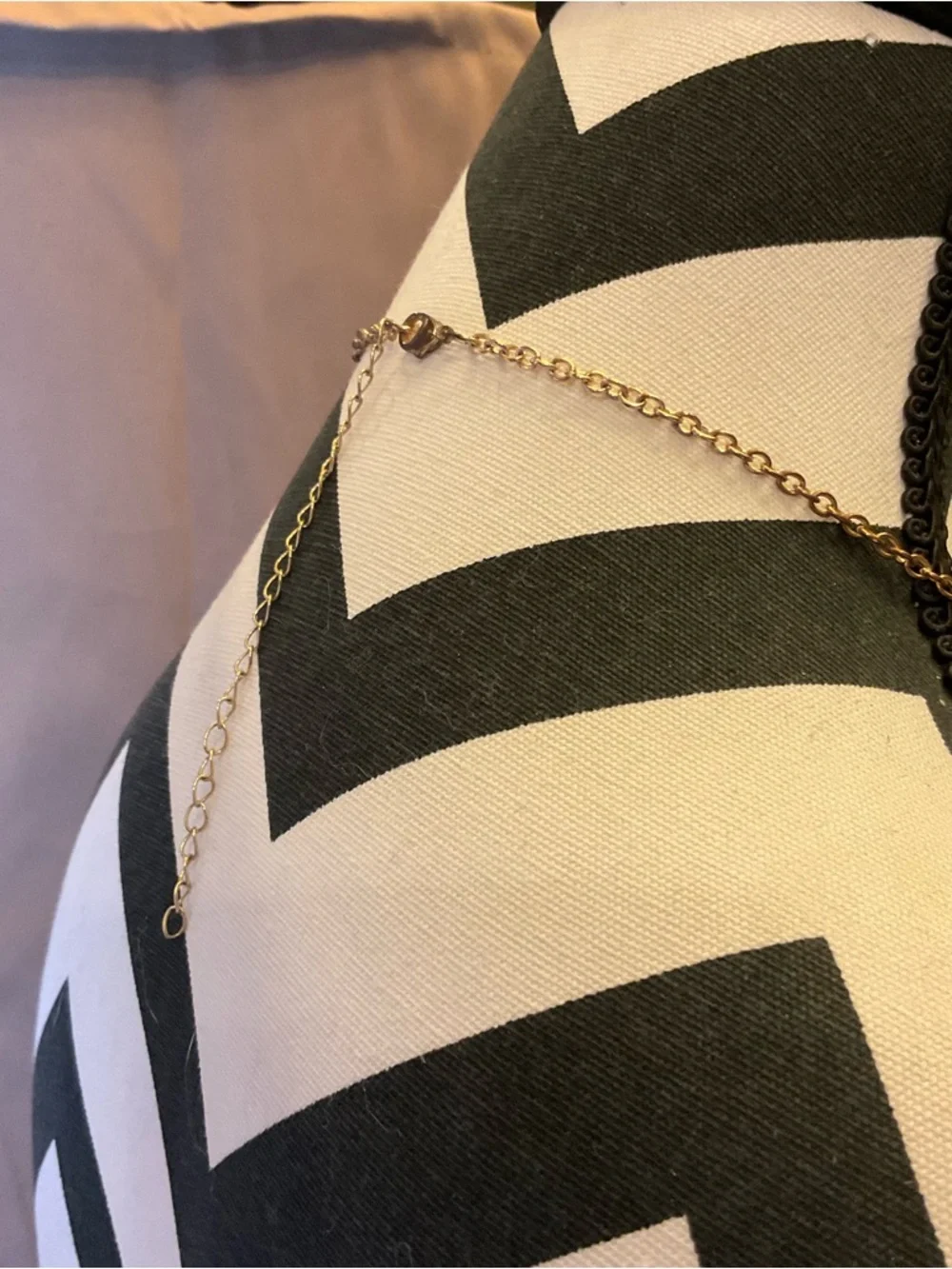 Gold Long Pendant Necklace with Gray Stone